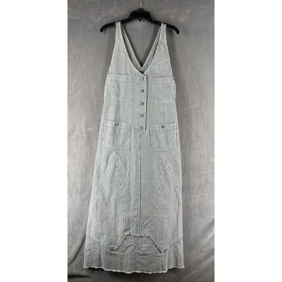 Free People Bendita Midi Dress Size Medium Stripe A-line V-neck Hickory Stripe - Picture 1 of 11